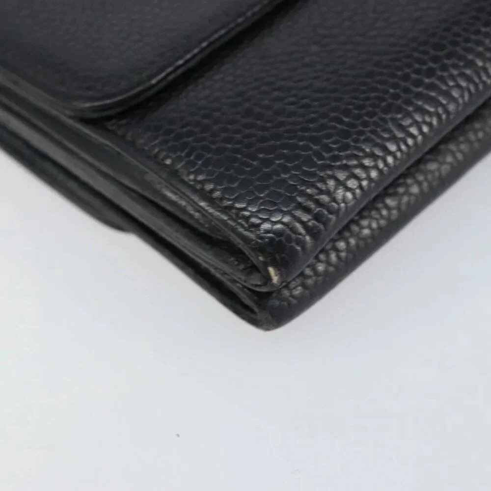 CHANEL Wallet Grained Calf Skin Black Gold CC Auth fm4996 - Picture 2 of 16